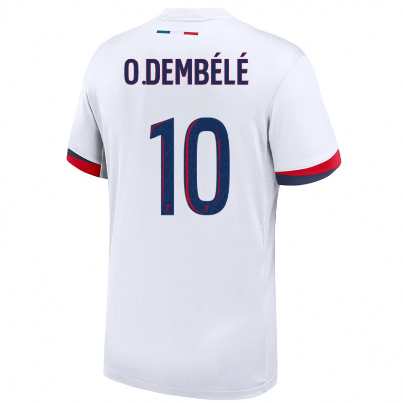 Danxen Dzieci Ousmane Dembélé #10 Biały Niebieski Czerwony Wyjazdowa Koszulka 2024/25 Koszulki Klubowe