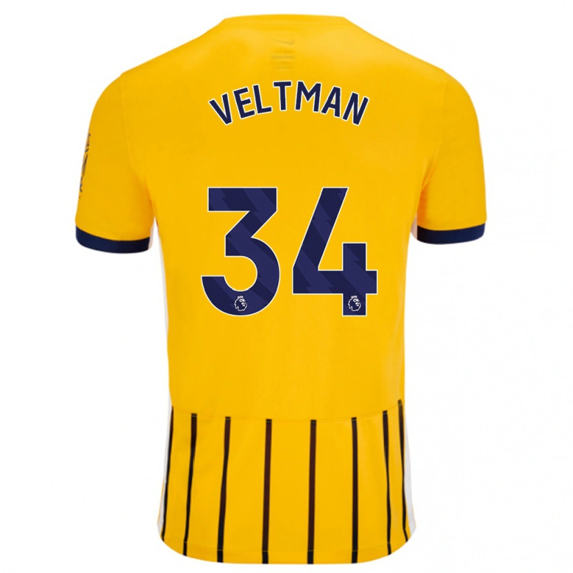 Danxen Męski Joël Veltman #34 Złoty Niebieski Prążki Wyjazdowa Koszulka 2024/25 Koszulki Klubowe