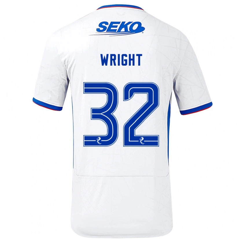 Danxen Dzieci Kieran Wright #32 Biały Niebieski Wyjazdowa Koszulka 2024/25 Koszulki Klubowe