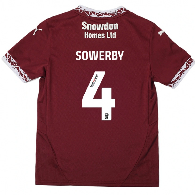 Danxen Dzieci Jack Sowerby #4 Burgundowy Domowa Koszulka 2024/25 Koszulki Klubowe