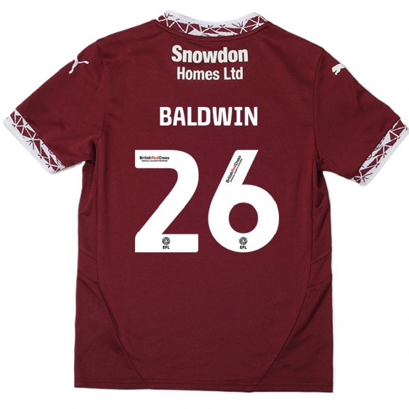 Danxen Dzieci Jack Baldwin #26 Burgundowy Domowa Koszulka 2024/25 Koszulki Klubowe