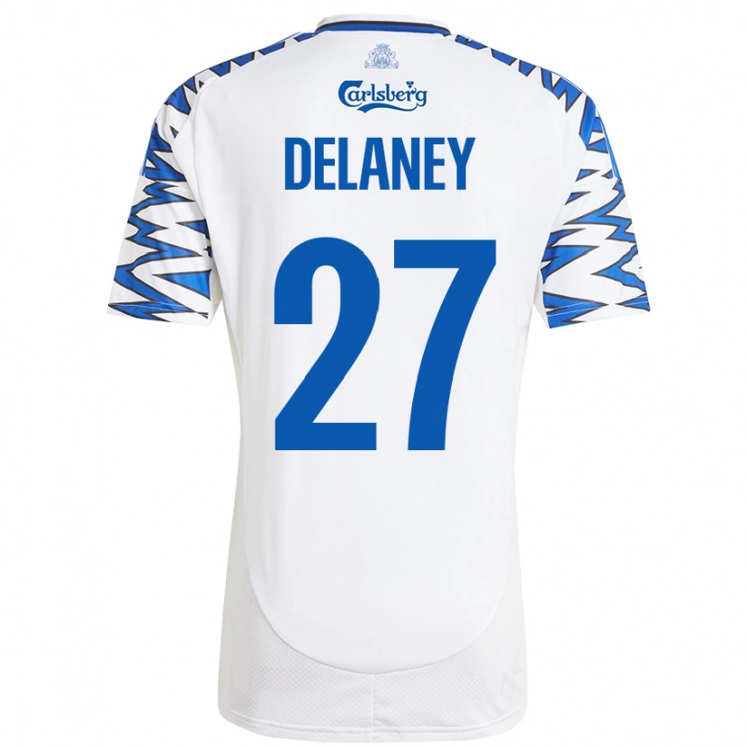 Danxen Kobiety Thomas Delaney #27 Biały Błękitny Domowa Koszulka 2024/25 Koszulki Klubowe